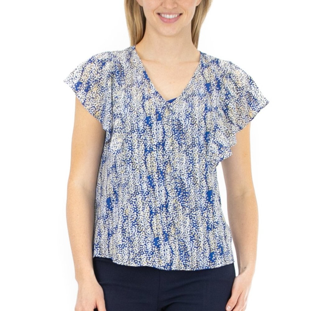 Zac & Rachel Flutter Sleeve Button Front Popover Top